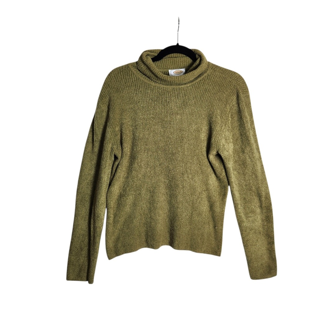 Talbots Womens Large Olive Green Boucle Turtleneck Sweater Ribbed Knit